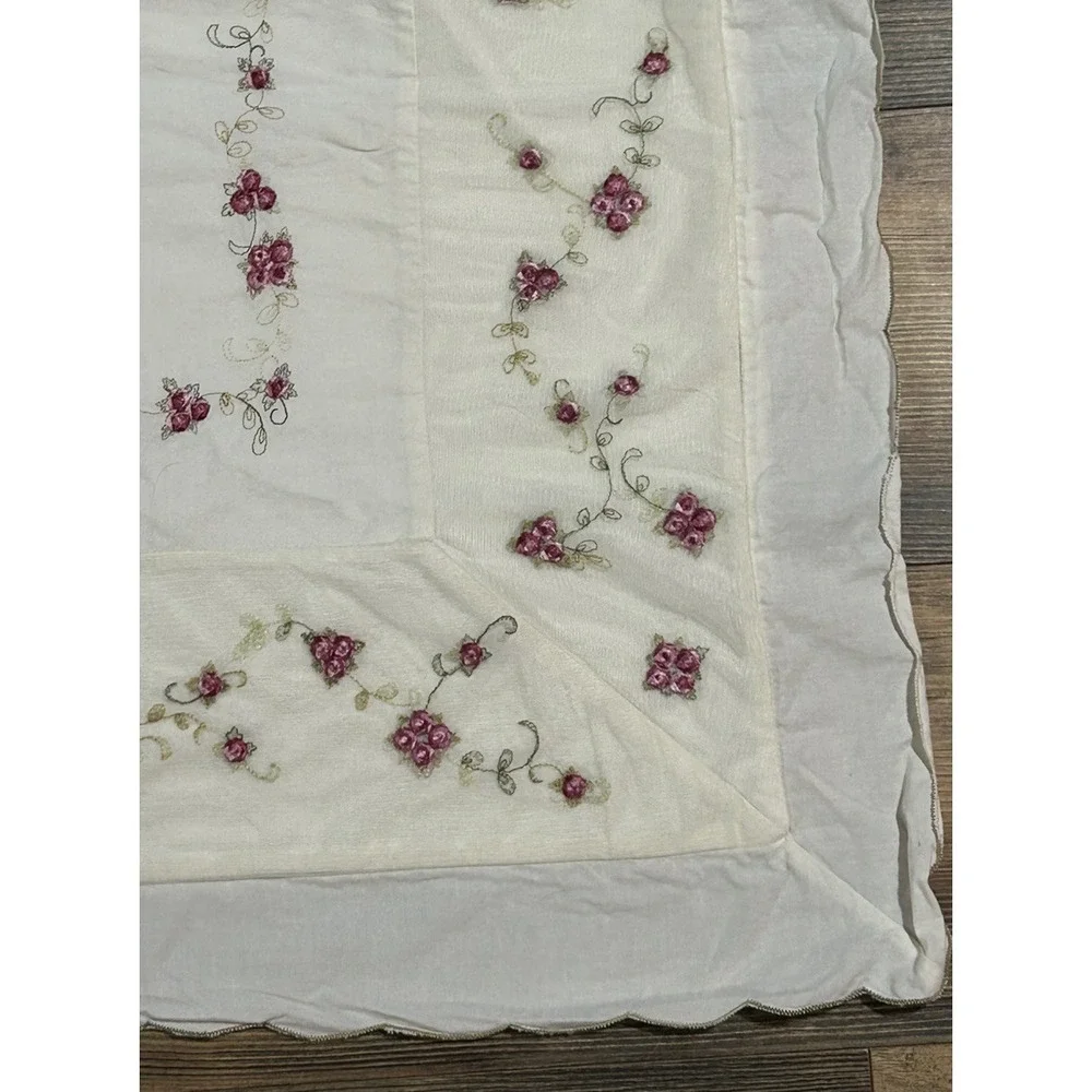 Throw Pillow Cover Bed Large Open Back Embroider Roses Pink Green Lace Inlay 27